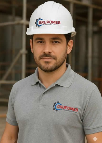 Profesional de Grupomeb con casco de seguridad